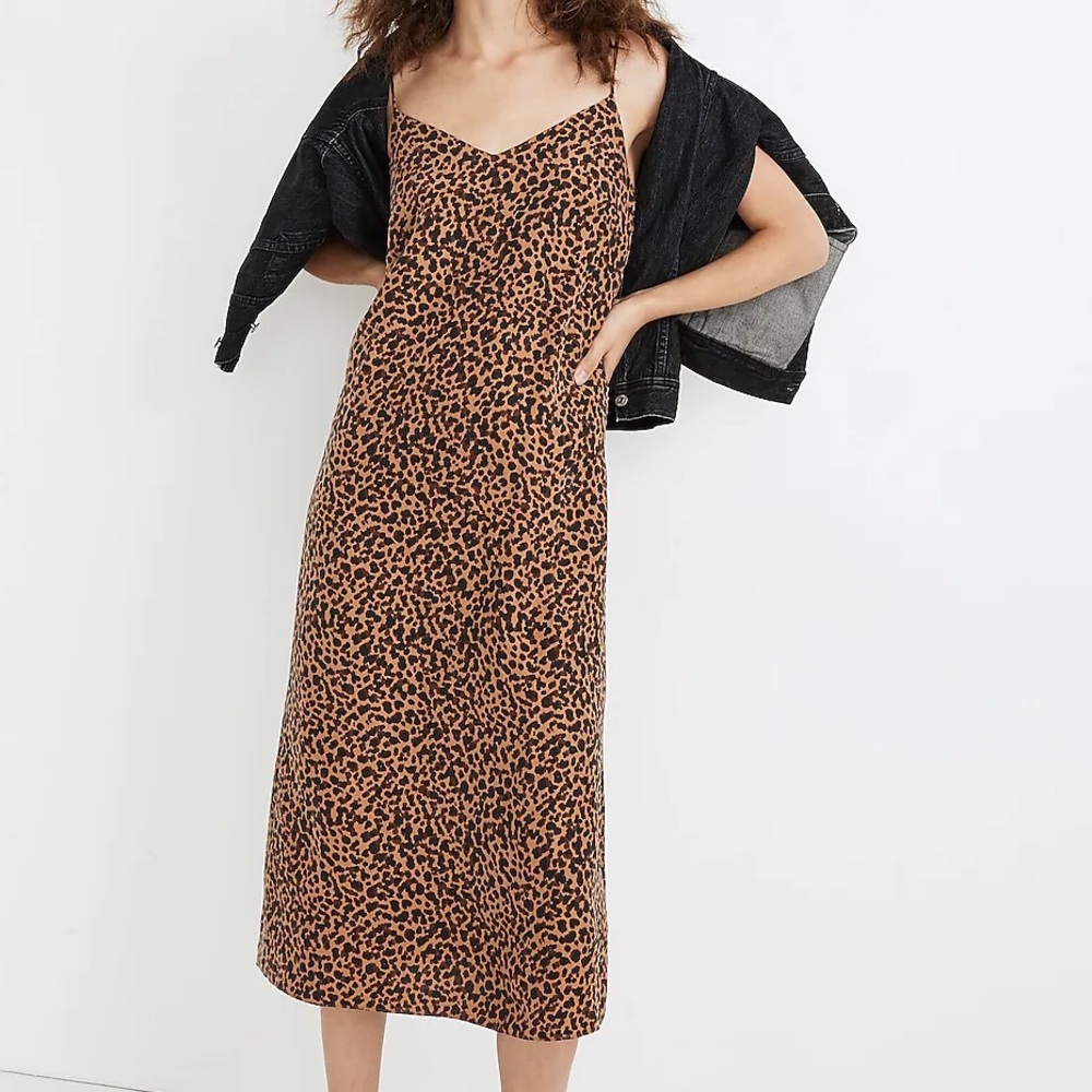 Madewell Silk Eva Slip Dress in Painted Leopard
